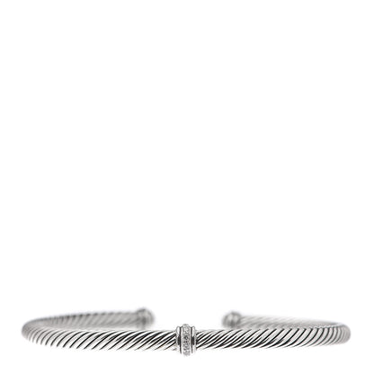 David Yurman Sterling Silver Diamond 4mm Cable Classics Center Station Bracelet 1 of 4