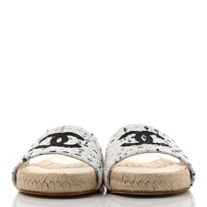 Chanel Tweed Grosgrain CC Mule Slide 38 White Black 2 of 8