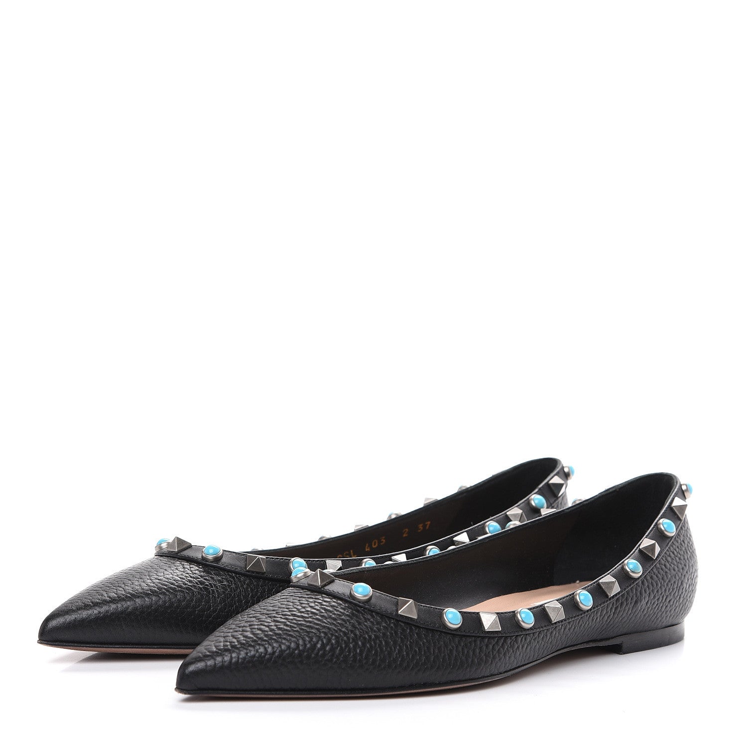 Valentino Garavani Pebbled Calfskin Rockstud Rolling Ballerina Flats 37 Black 3 of 9