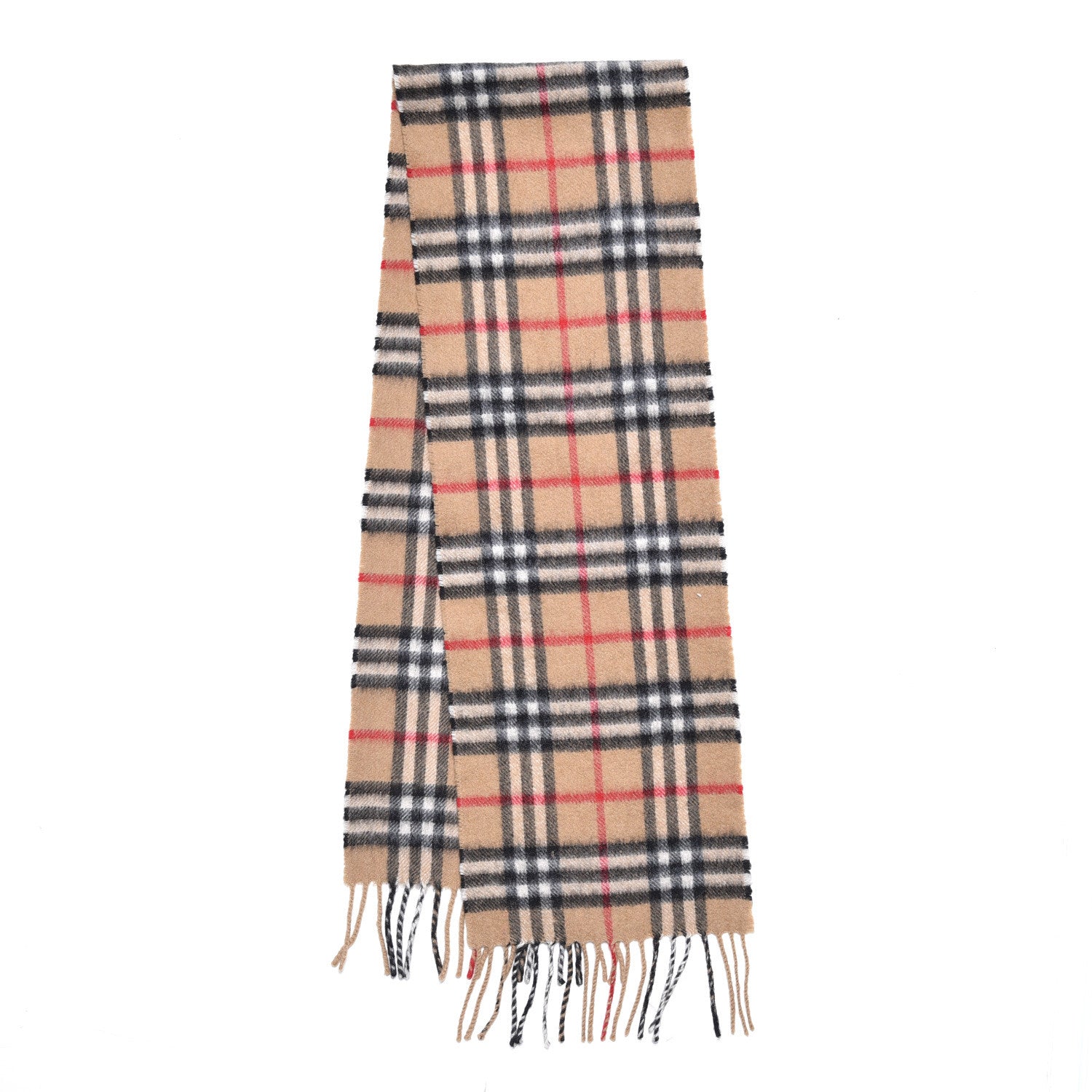 Burberry Cashmere Vintage Check Fringe Scarf Antique Yellow 3 of 4
