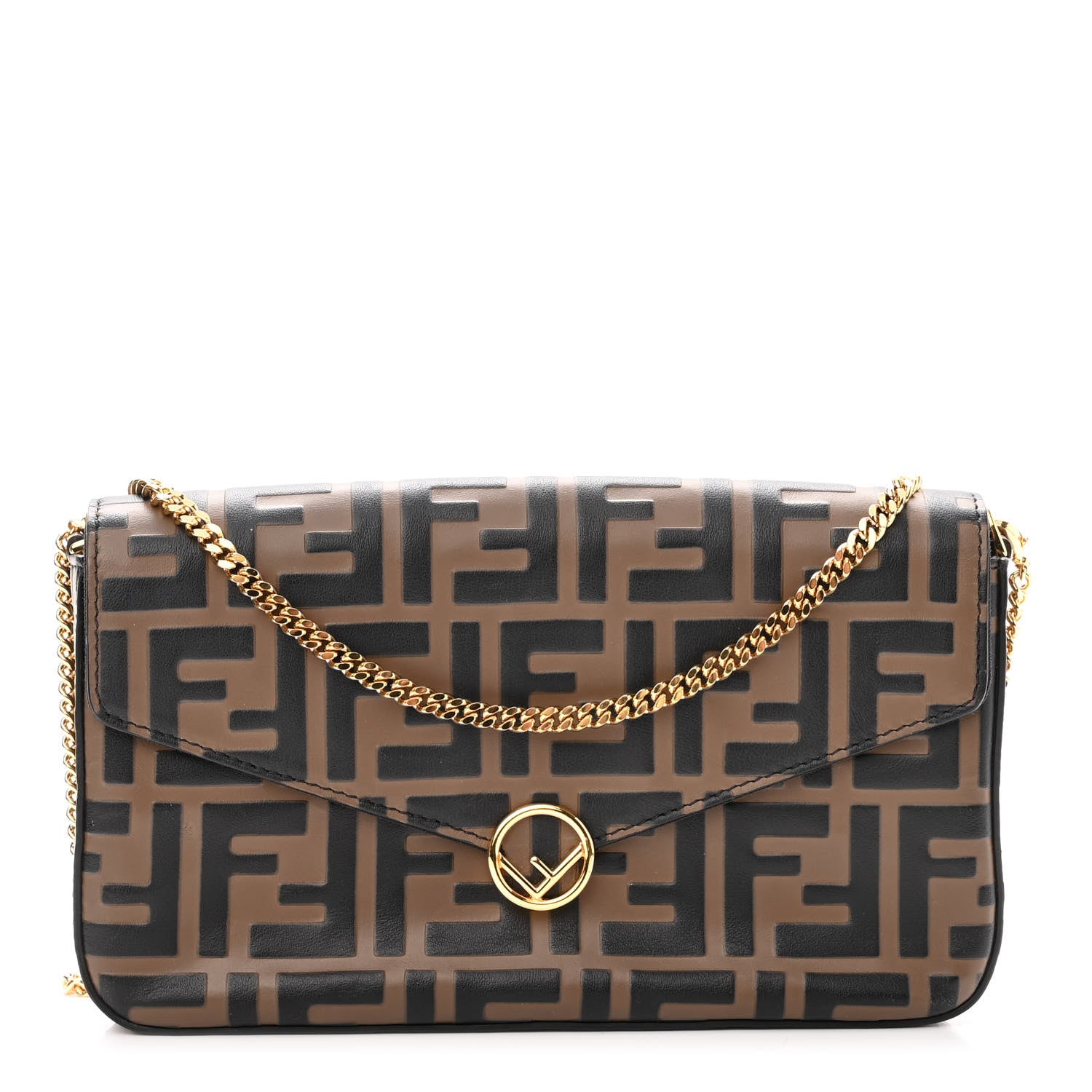 Fendi Vitello Soft F is Fendi Bi-Color FF 1974 Embossed Envelope Wallet On Chain with Pouches Maya Black 3 of 9