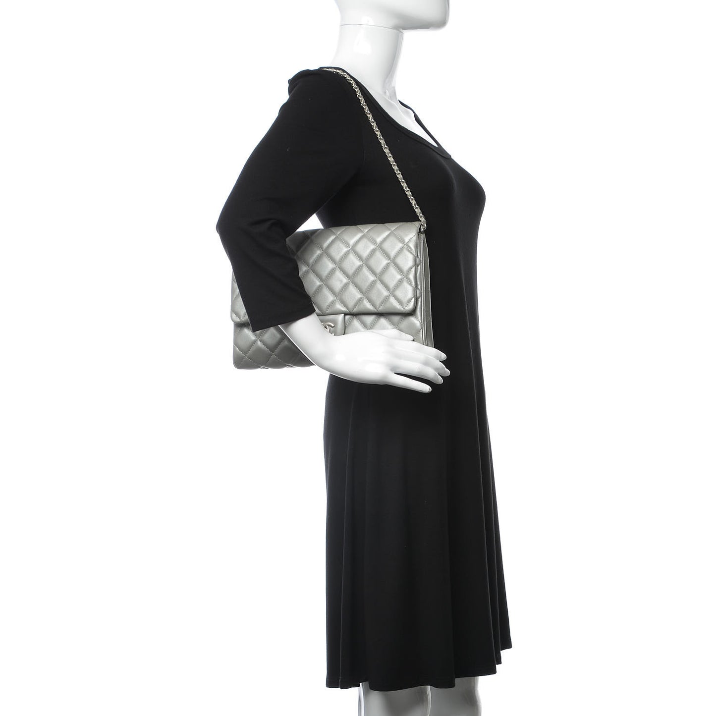 Metallic Lambskin Quilted Clutch With Chain Flap Dark Grey