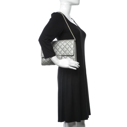Chanel Metallic Lambskin Quilted Clutch With Chain Flap Dark Grey 2 of 7