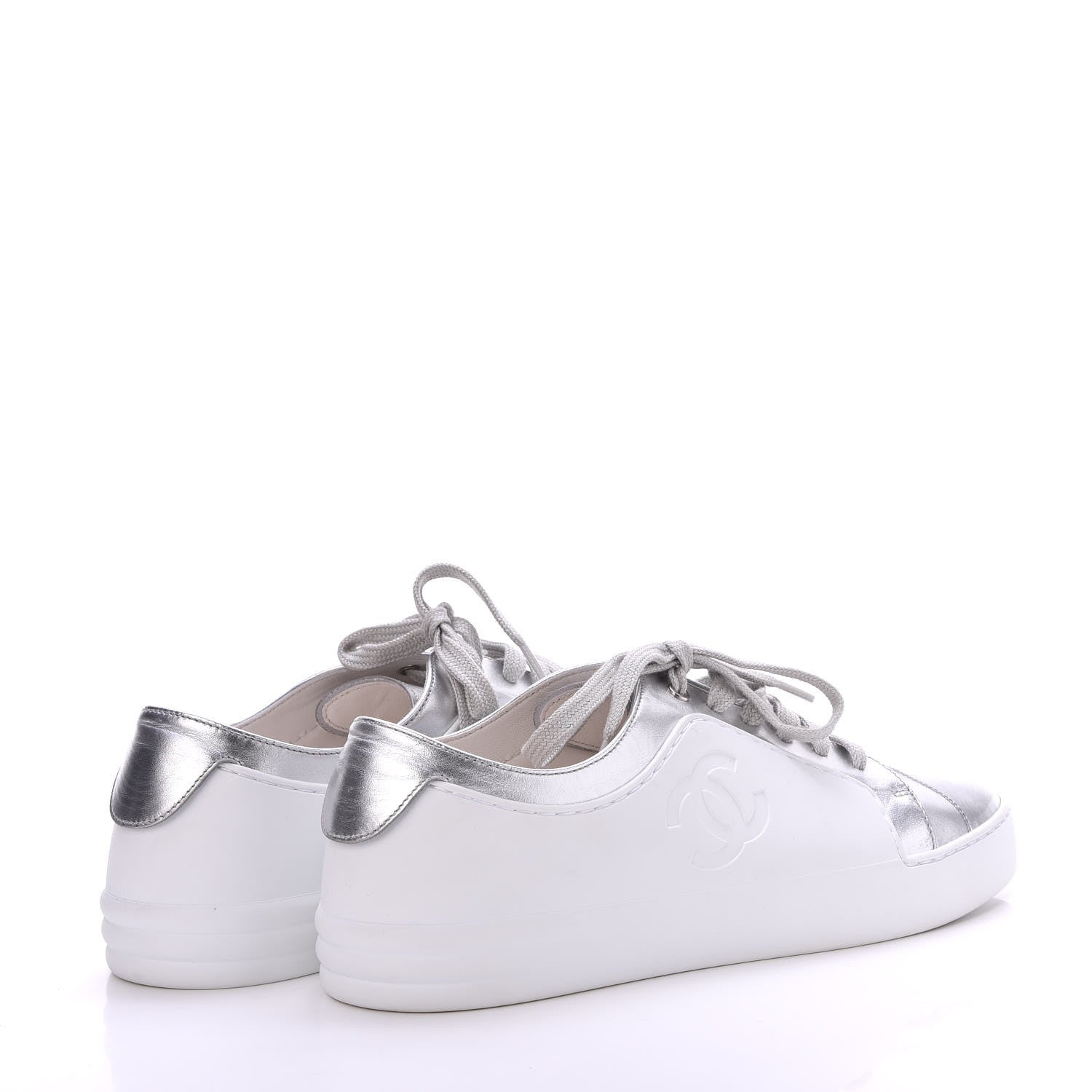 Chanel Iridescent Calfskin Sneakers 38.5 White Silver 4 of 10
