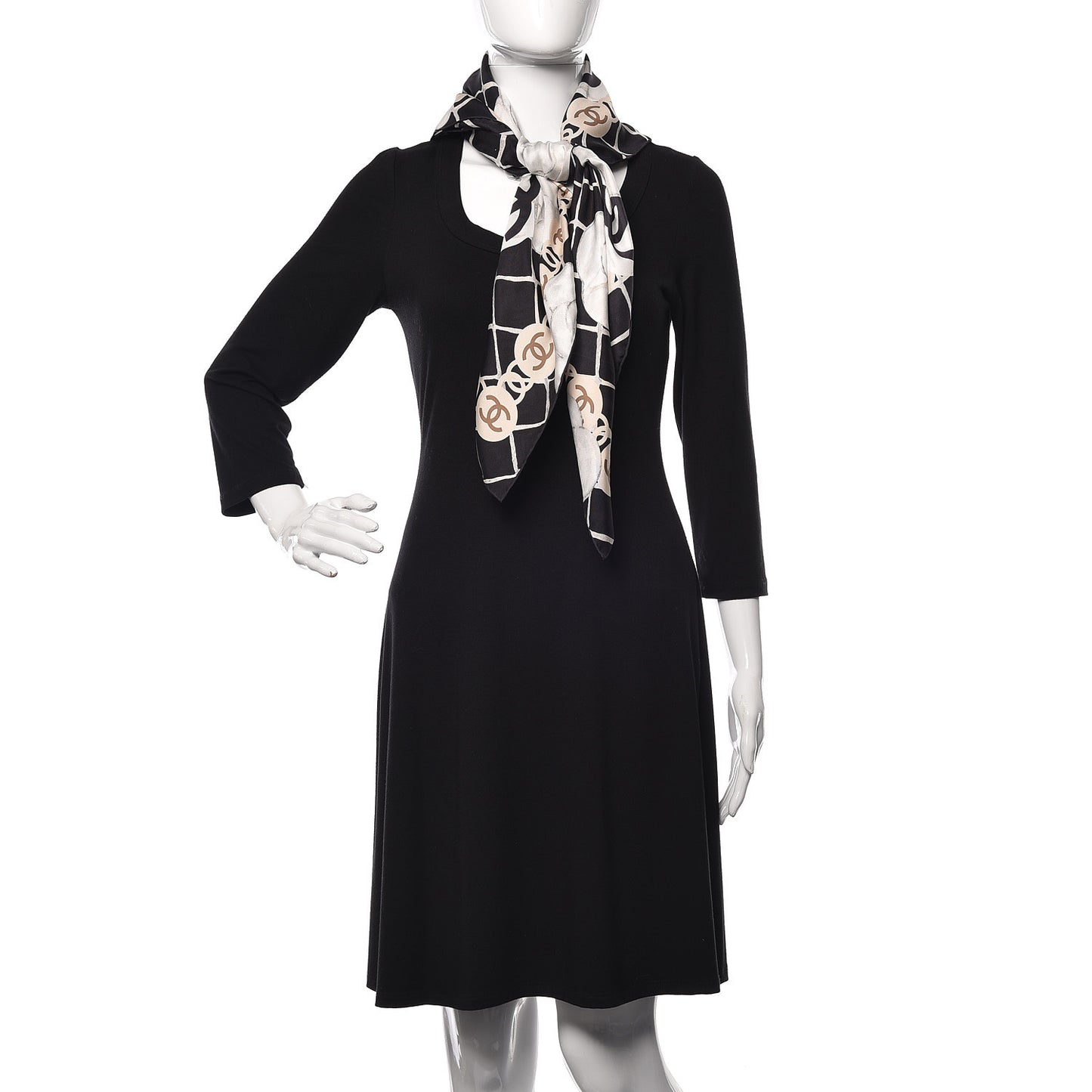 Silk CC Camellia Scarf White Black