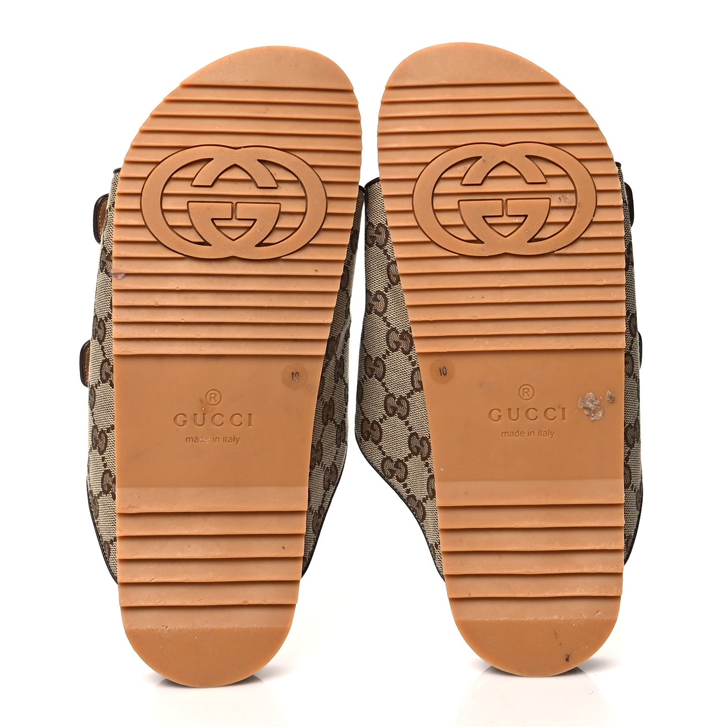 GG Monogram Lavaredo Eco Fabric Mens Slide Sandals With Straps 10 Beige Ebony Light Brown