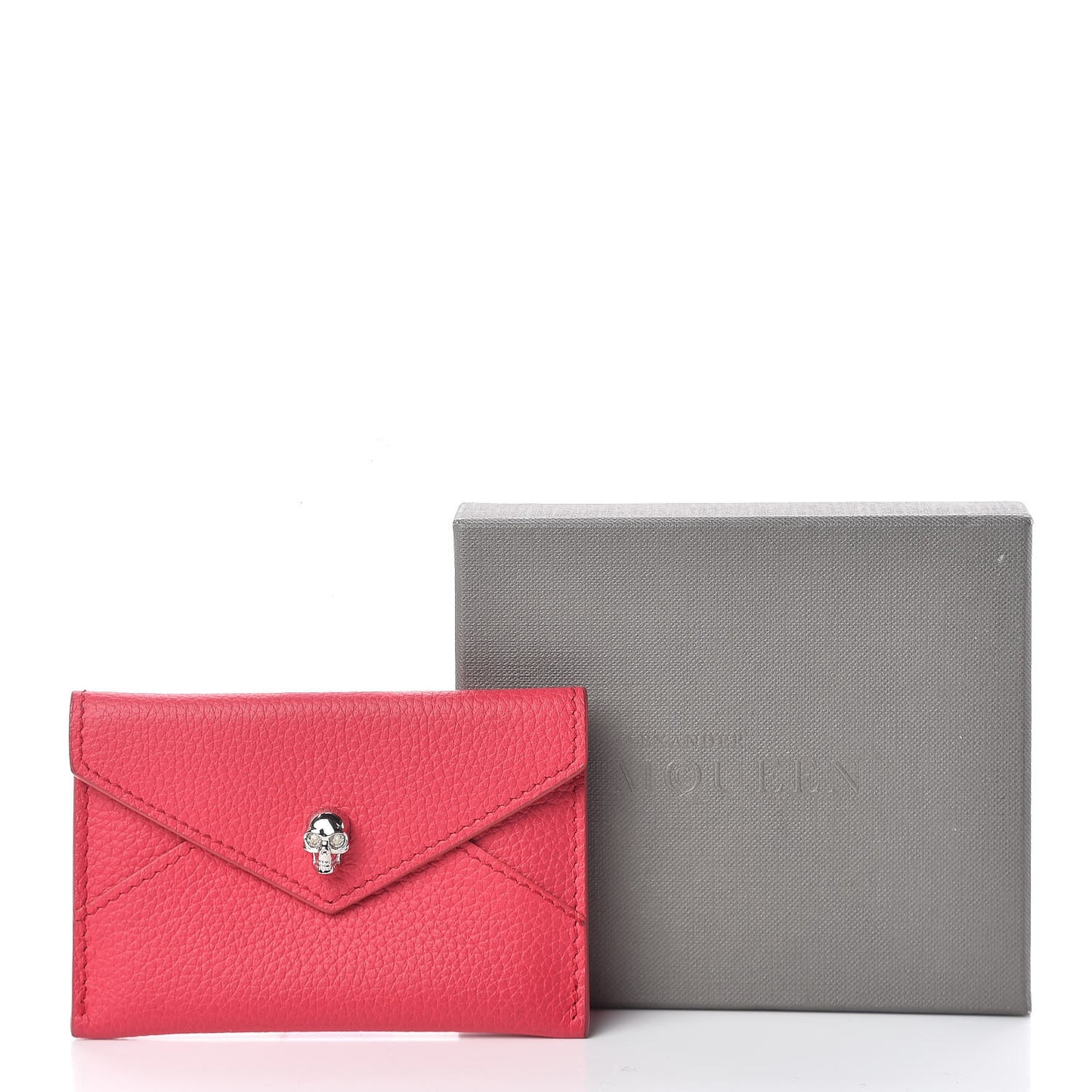 Calfskin Skull Envelope Card Holder Pink
