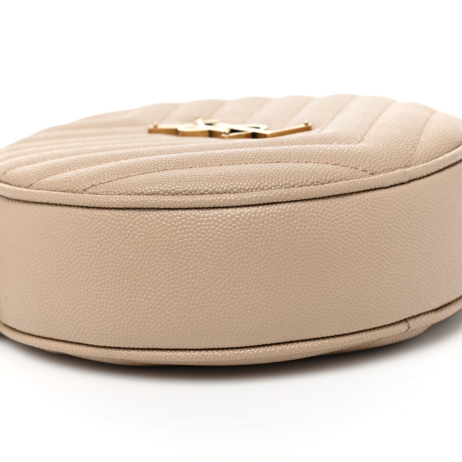 Saint Laurent Grain De Poudre Matelasse Chevron Quilted Round Vinyle Camera Bag Dark Beige 6 of 7