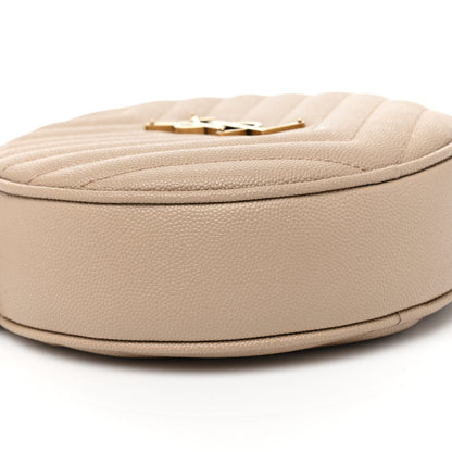 Saint Laurent Grain De Poudre Matelasse Chevron Quilted Round Vinyle Camera Bag Dark Beige 6 of 7