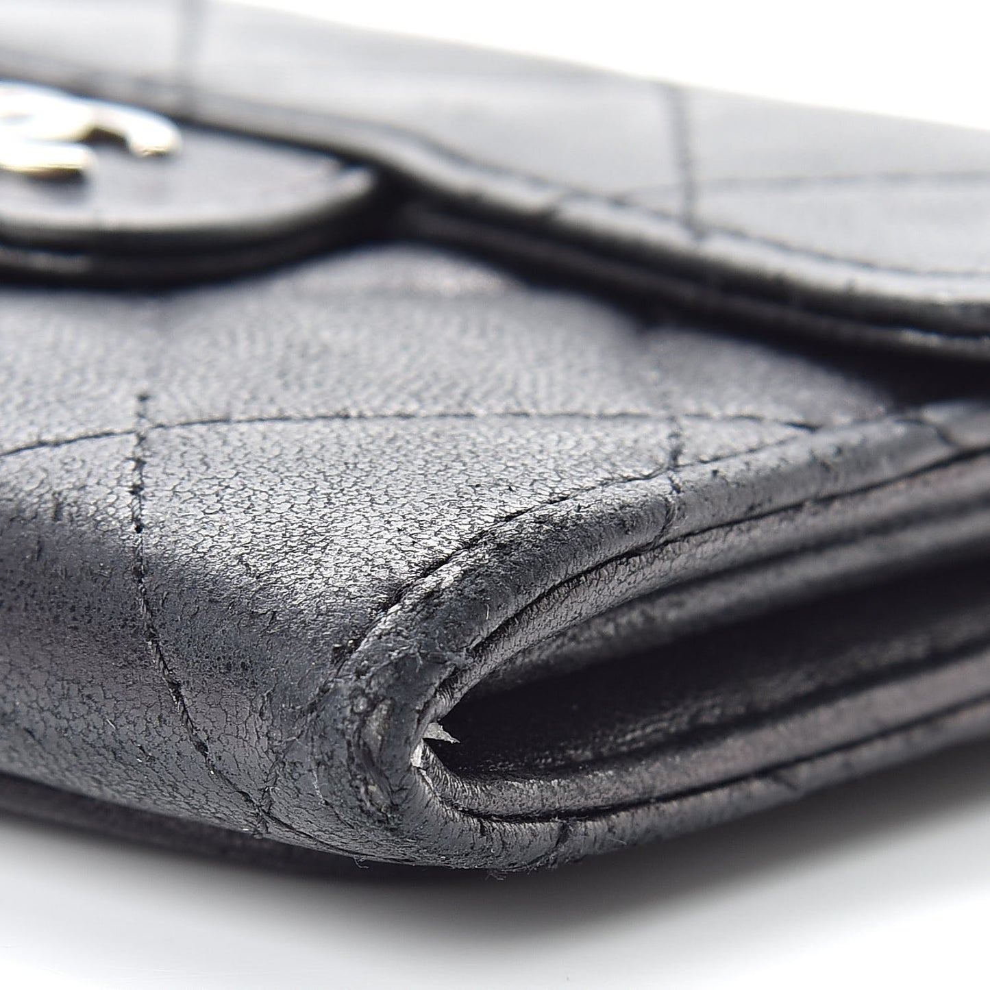 Lambskin Quilted Flap Card Holder Wallet Black