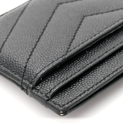 Saint Laurent Grain De Poudre Matelasse Chevron Monogram Credit Card Case Black 10 of 10