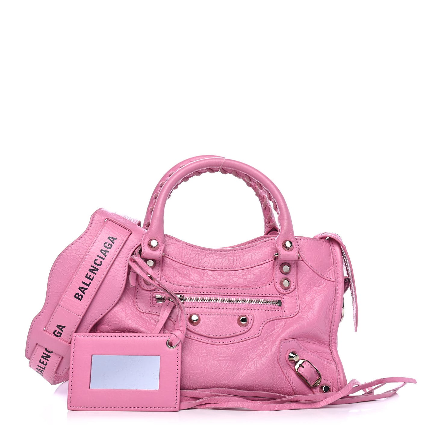 Agneau Arena Classic Silver Hardware Mini City Logo Strap Baby Pink Black
