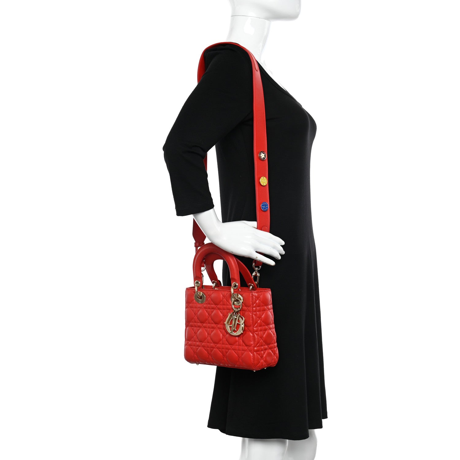 Christian Dior Lambskin Cannage Small Lucky Badges My Lady Dior Red 2 of 14
