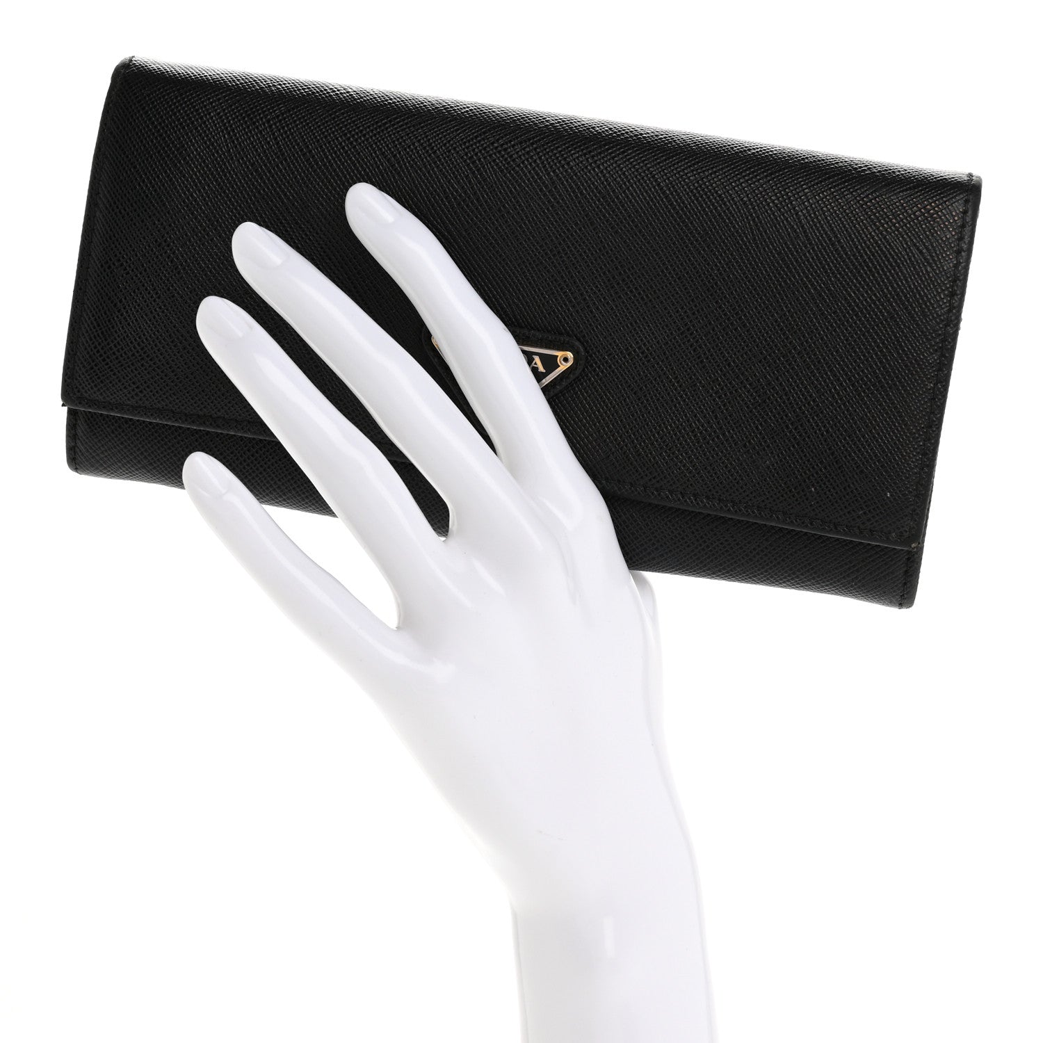 Prada Saffiano Triangle Logo Continental Flap Travel Wallet Black 2 of 16