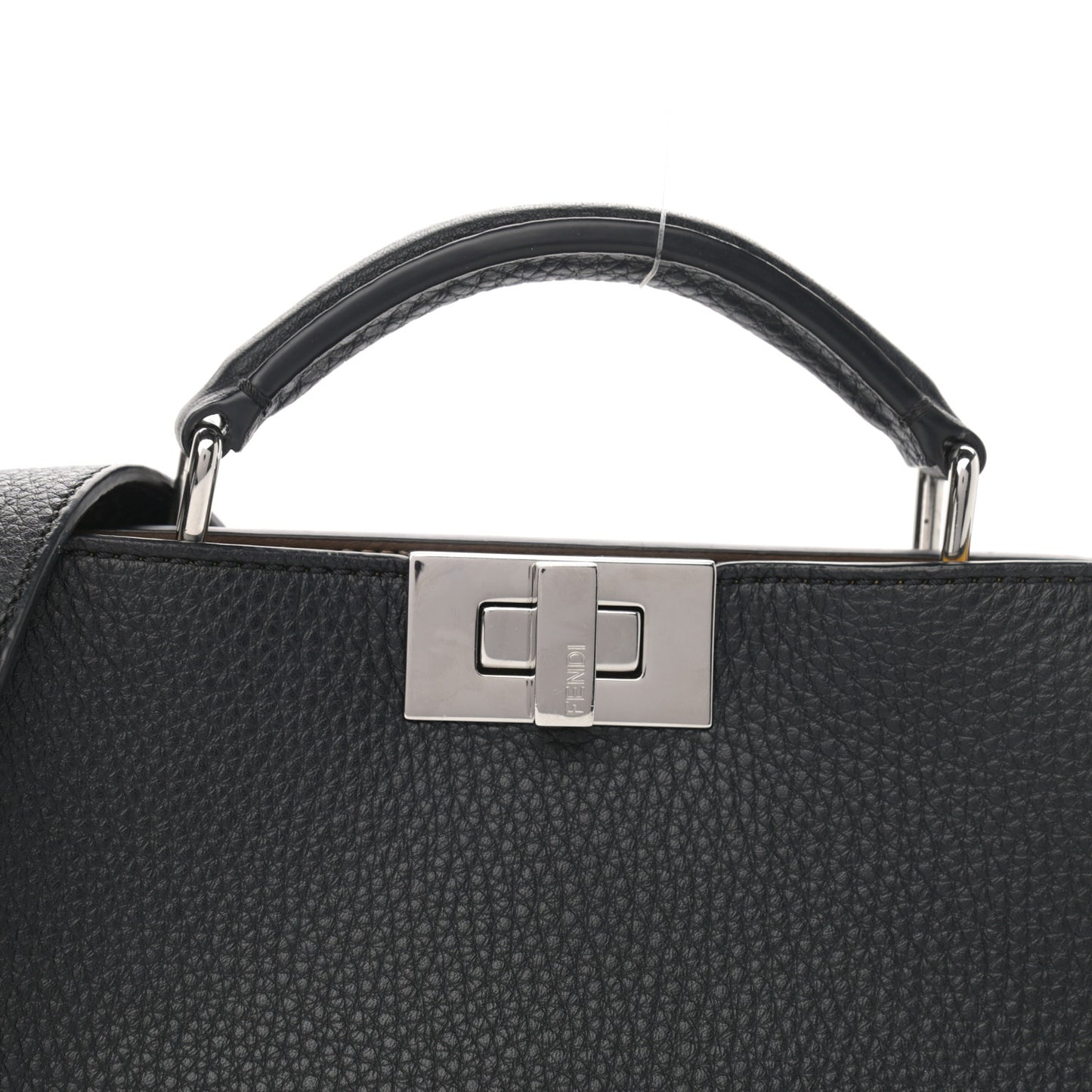 Cuoio Romano Vitello Cover Glazed Fabric Bi-Color FF 1974 Mini Peekaboo I SEE U Satchel Black Mimosa Tobacco Moro