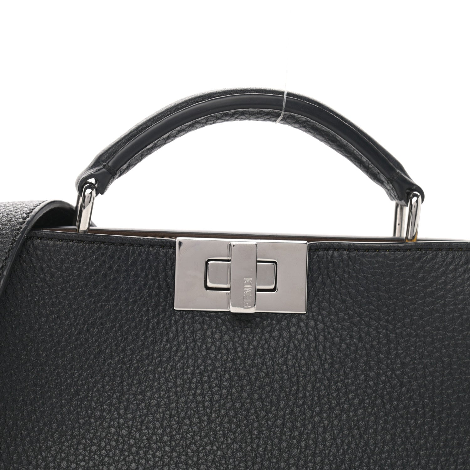 Fendi Cuoio Romano Vitello Cover Glazed Fabric Bi-Color FF 1974 Mini Peekaboo I SEE U Satchel Black Mimosa Tobacco Moro 9 of 11