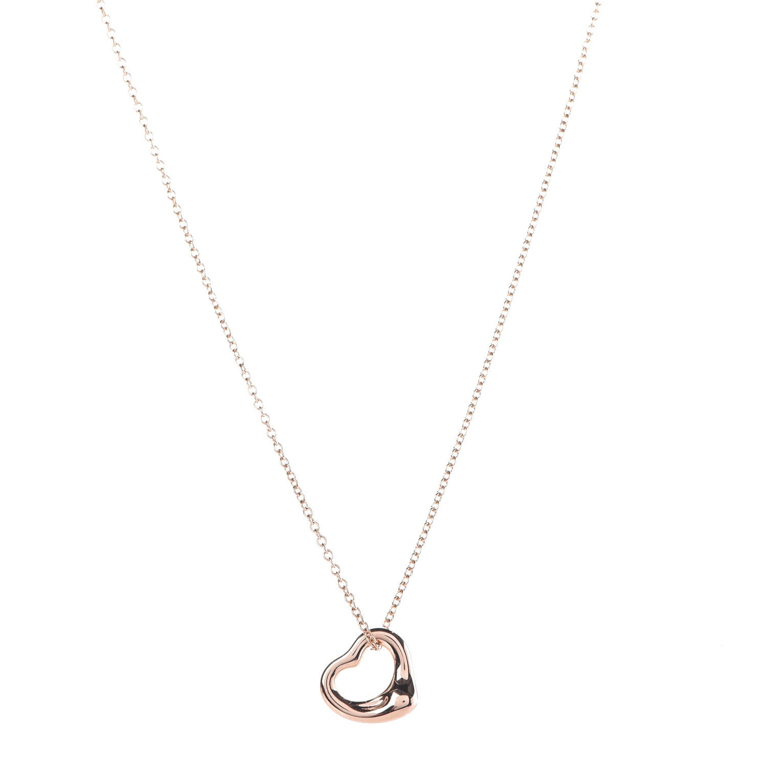 Tiffany 18K Rose Gold 11mm Elsa Peretti Open Heart Pendant Necklace 1 of 9