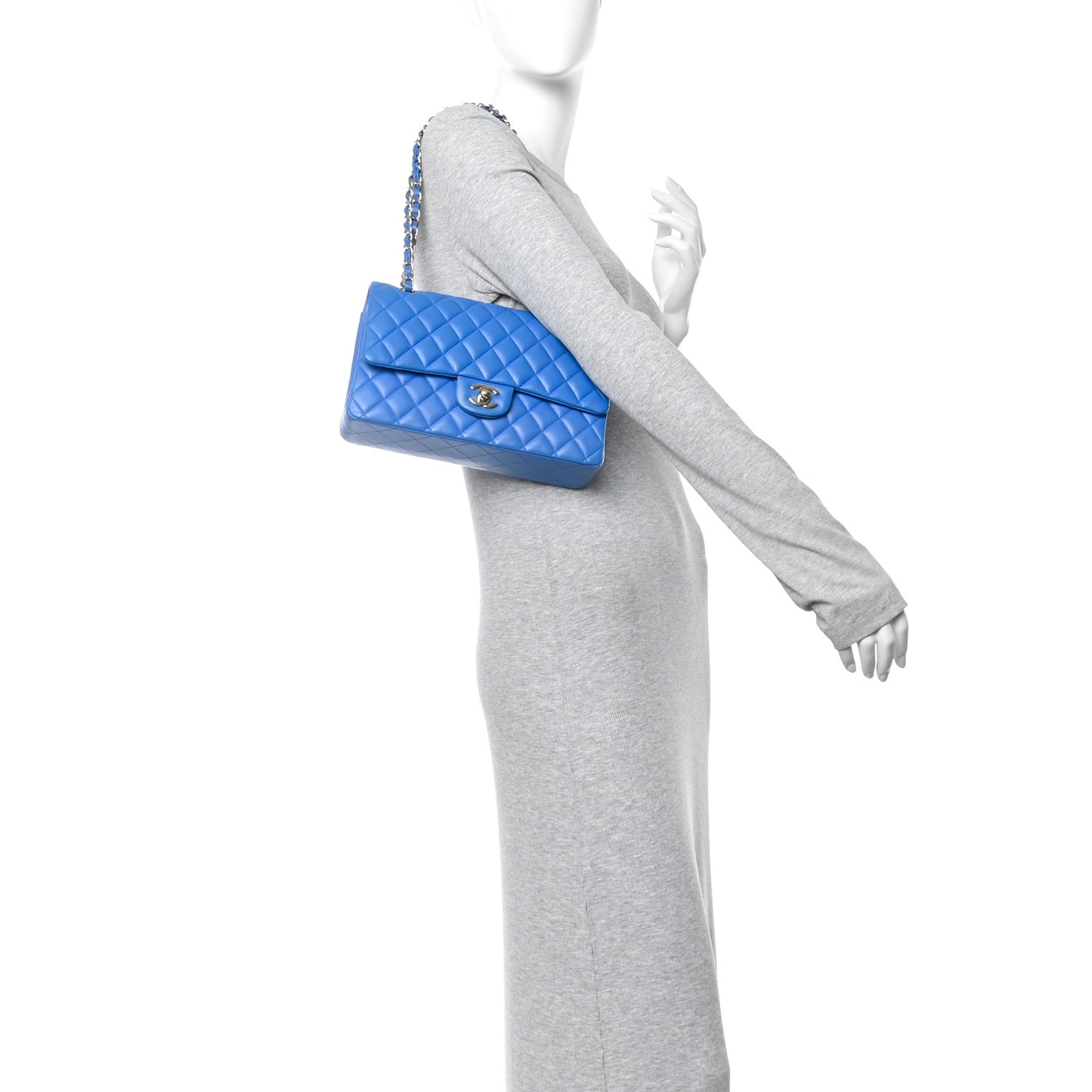 Lambskin Quilted Medium Double Flap Blue