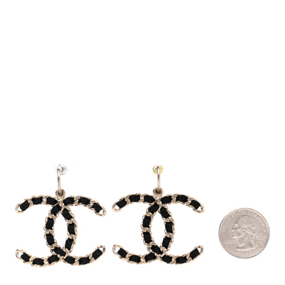 Chanel Satin CC Drop Earrings Black Gold 2 of 4