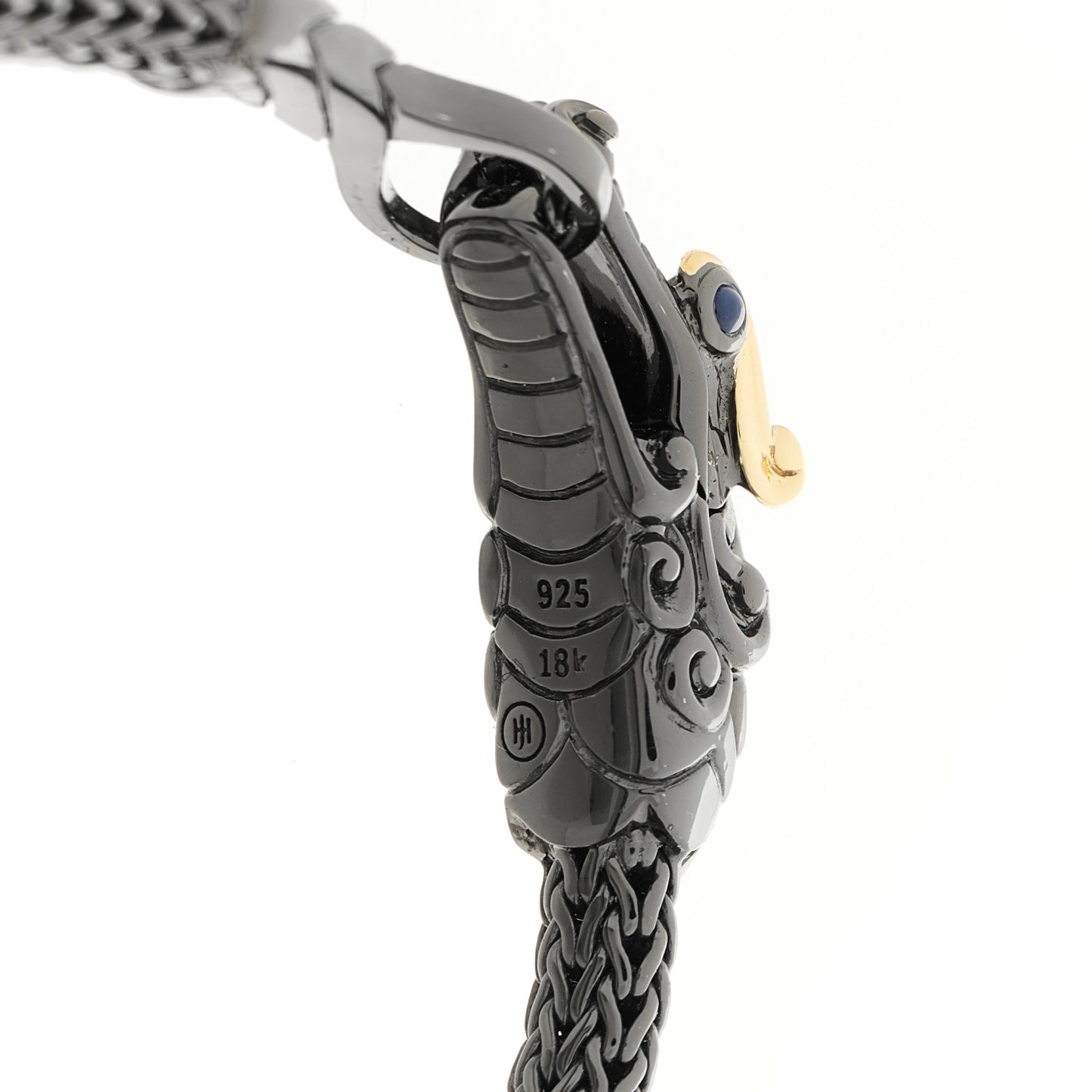Darkened Sterling Silver 18K Yellow Gold Blue Sapphire Legends Naga Dragon Bracelet