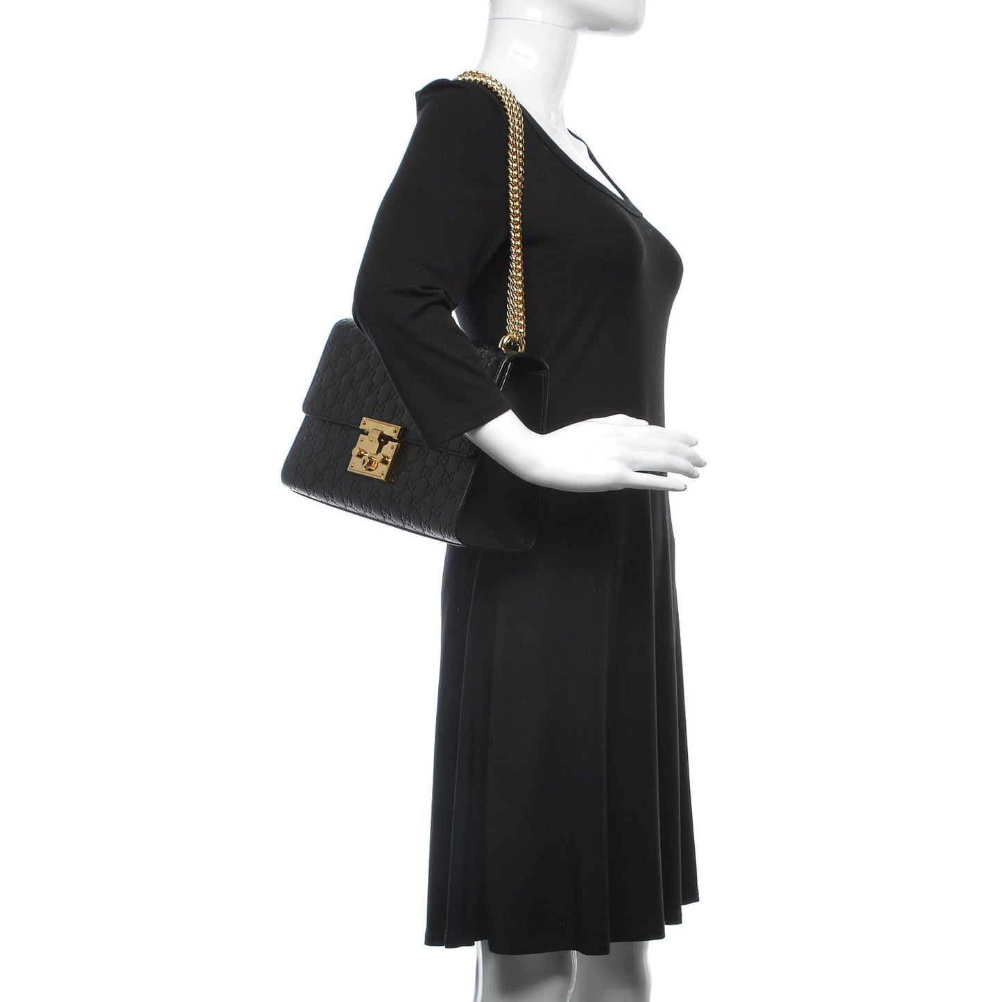 Guccissima Medium Padlock Shoulder Bag Black