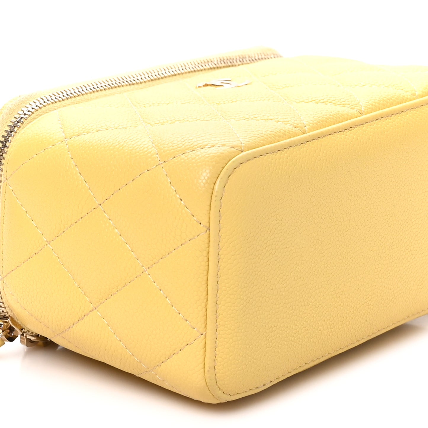 Caviar Quilted Small Tiny CC Vanity Case With Chain Yellow