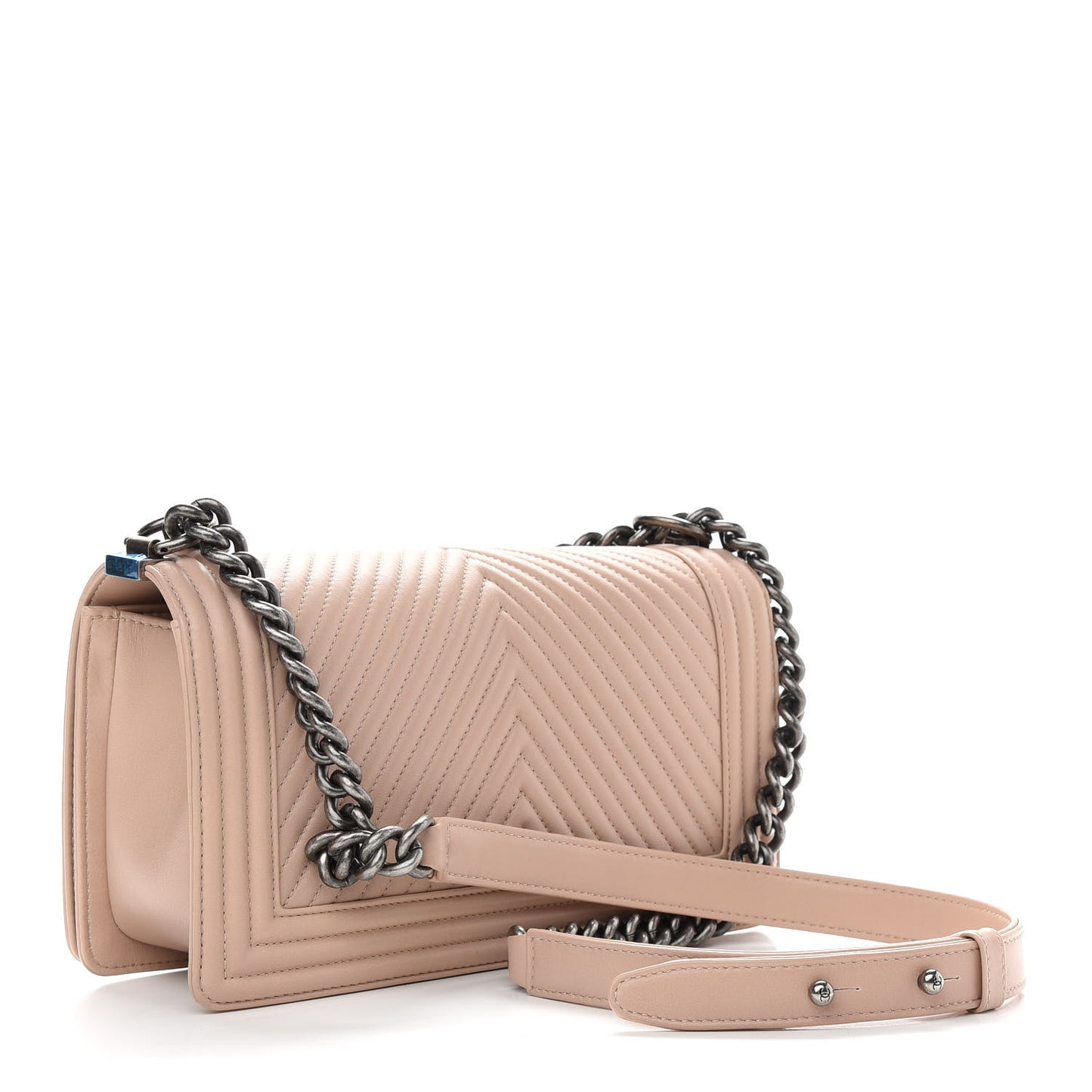 Lambskin Chevron Quilted Medium Boy Flap Beige