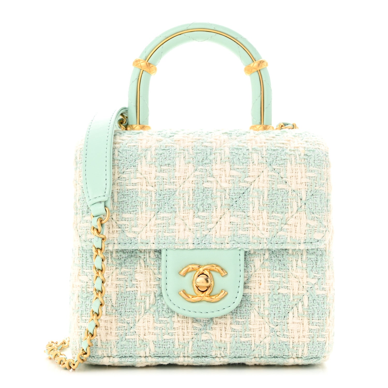 Chanel Tweed Handle Crush Top Handle Flap Bag Light Blue Ecru 2 of 11