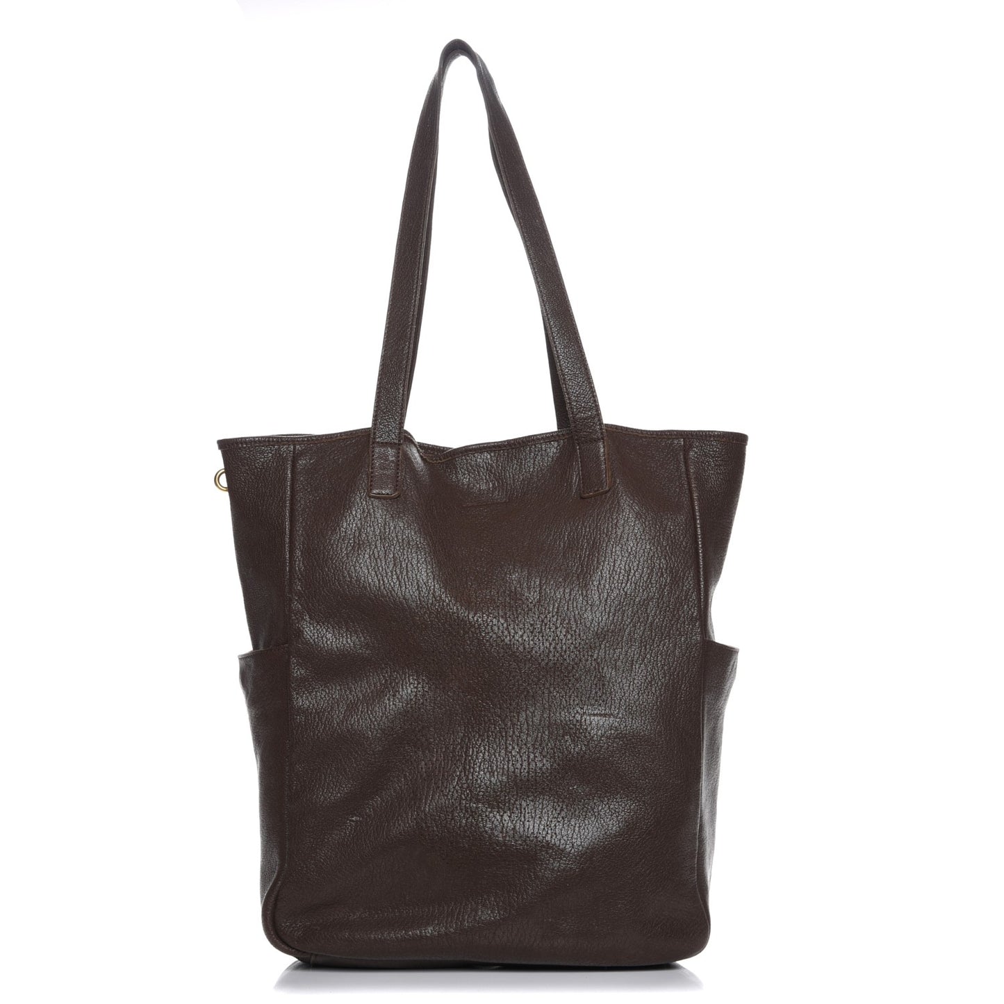 Tumbled Calfskin Perforated North South Skull Tote Brown