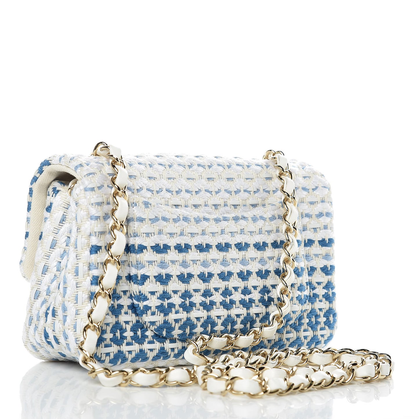 Lambskin Cotton Woven Mini Flap Blue White