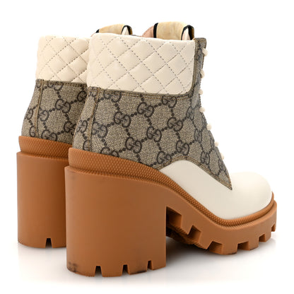 Gucci Apollo Calfskin GG Supreme Nappa Samoa Quilted Lace Up Ankle Boots 36.5 Mystic White Beige Ebony 5 of 9