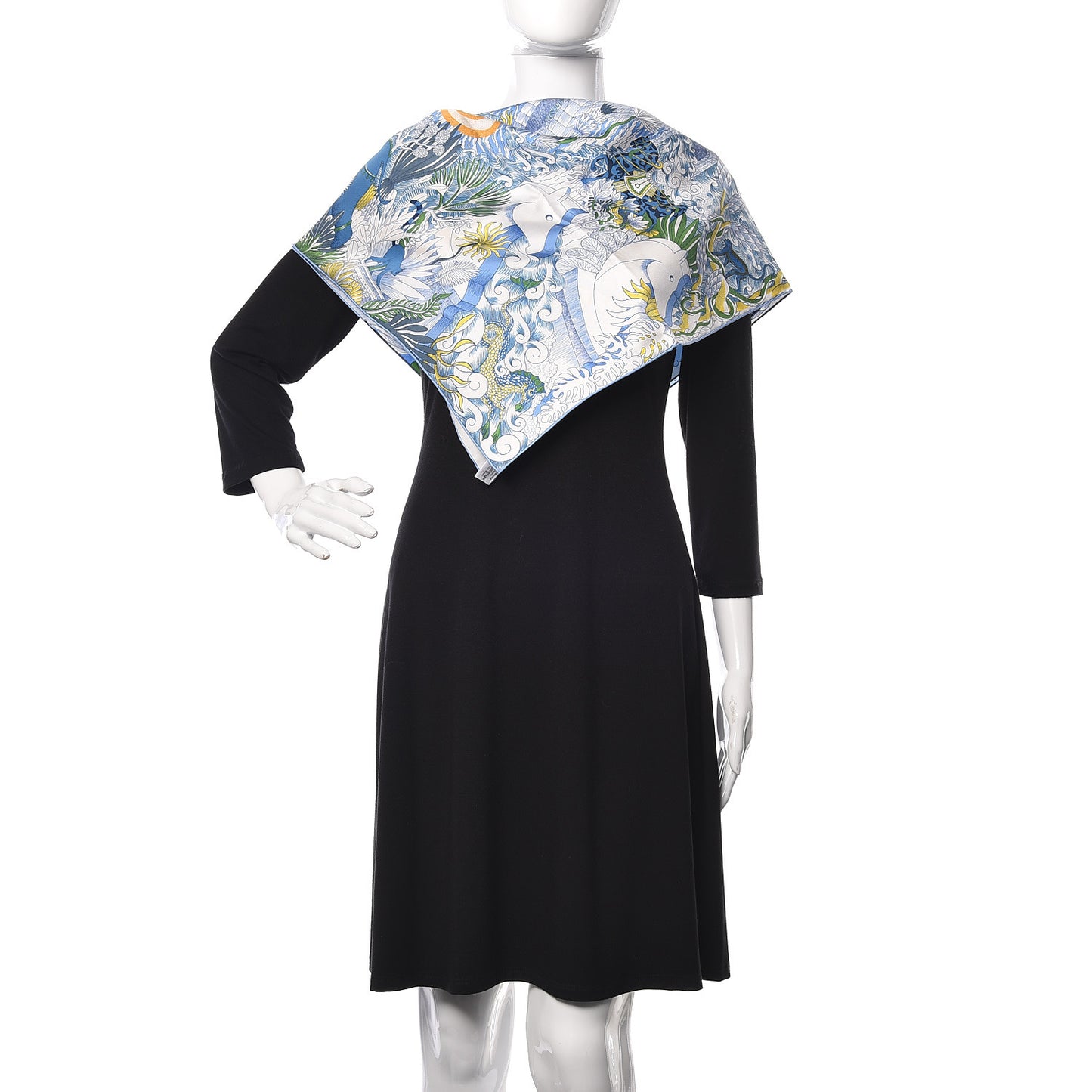 Silk Cosmographia Universalis Scarf 90 White Bleu Vert