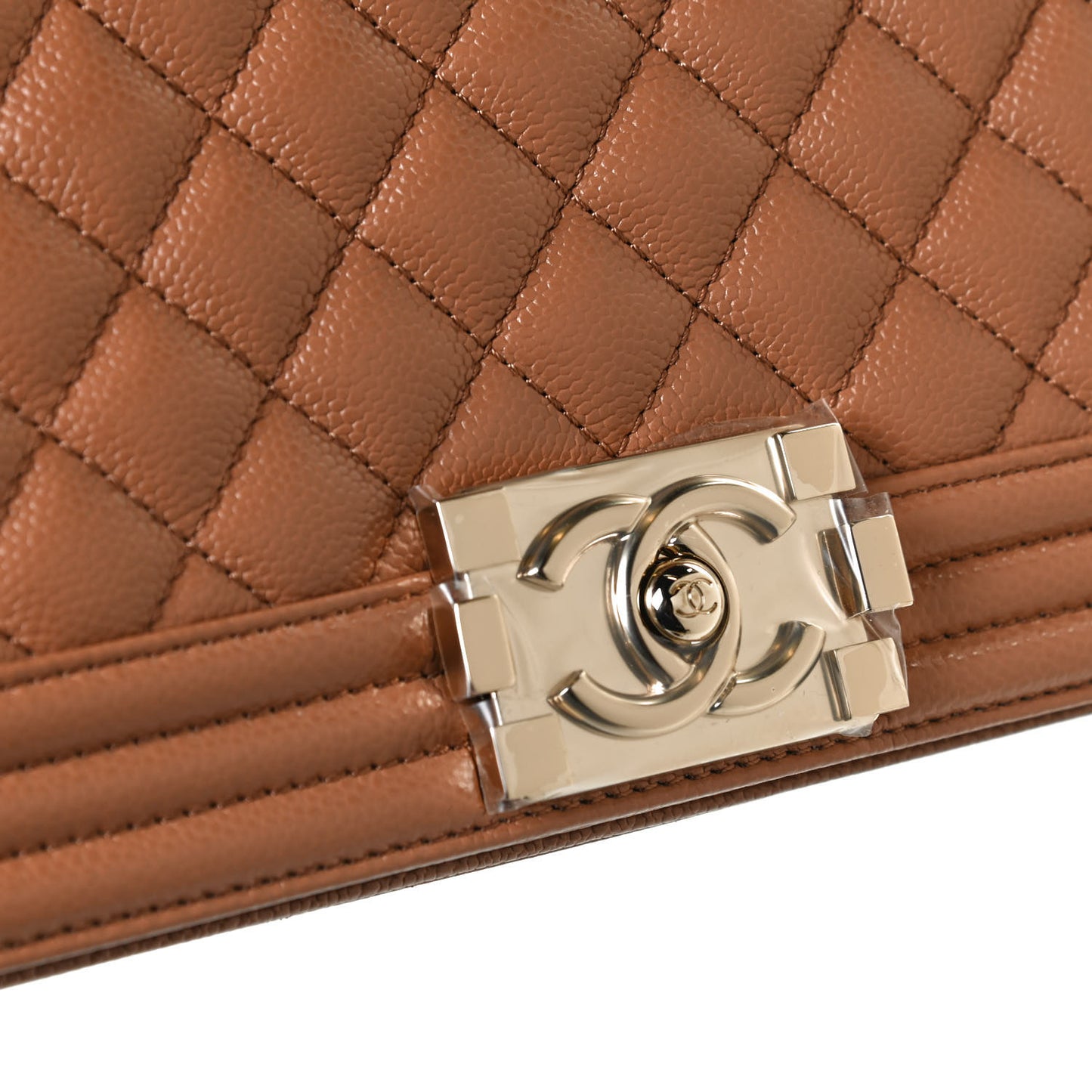 Caviar Quilted Medium Boy Flap Light Brown