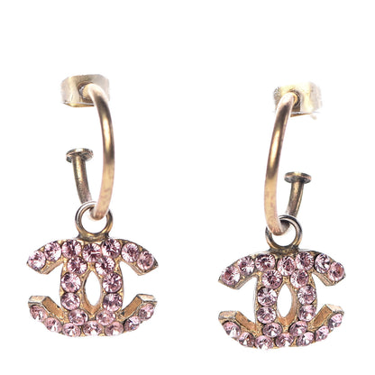 Chanel Crystal CC Drop Earrings Pink Gold 1 of 3