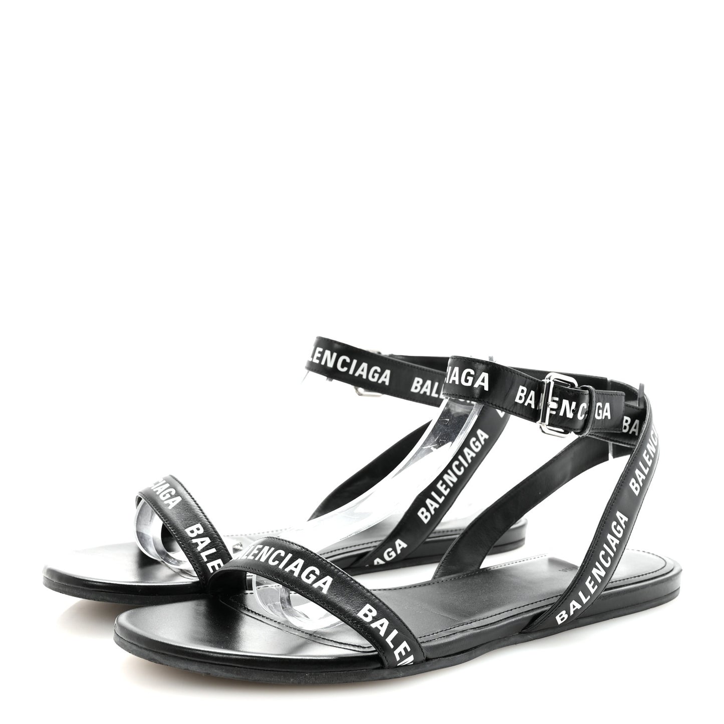 Calfskin Allover Logo Flat Sandals 39.5 Black White