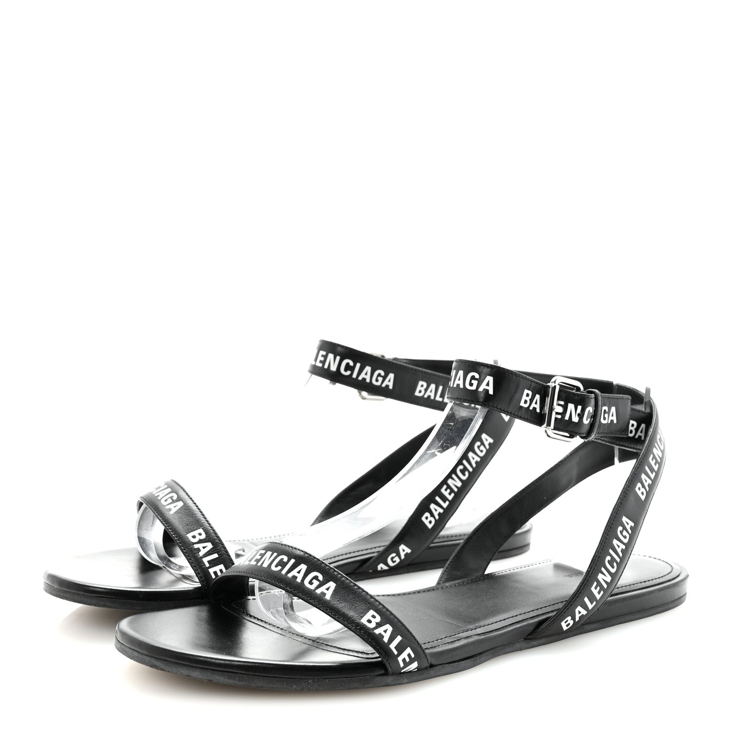 Balenciaga Calfskin Allover Logo Flat Sandals 39.5 Black White 4 of 10
