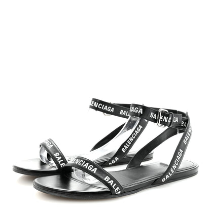 Balenciaga Calfskin Allover Logo Flat Sandals 39.5 Black White 4 of 10