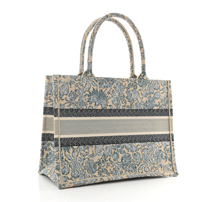 Christian Dior Canvas Embroidered Medium Brocart Book Tote Metallic Blue 3 of 8