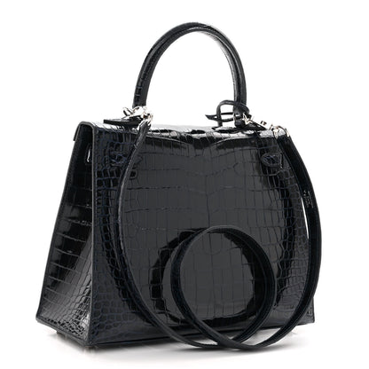 Hermes Shiny Porosus Crocodile Kelly Sellier 25 Bleu Marine 3 of 11