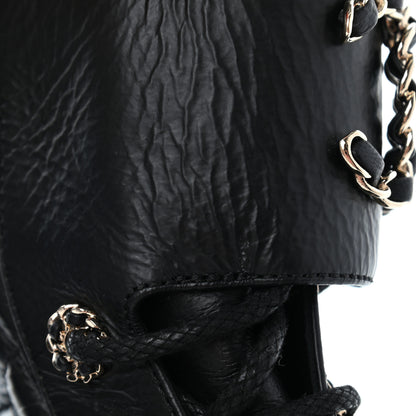 Chanel Shiny Goatskin Calfskin Quilted Lace Up Combat Boots 38.5 Black 13 of 14