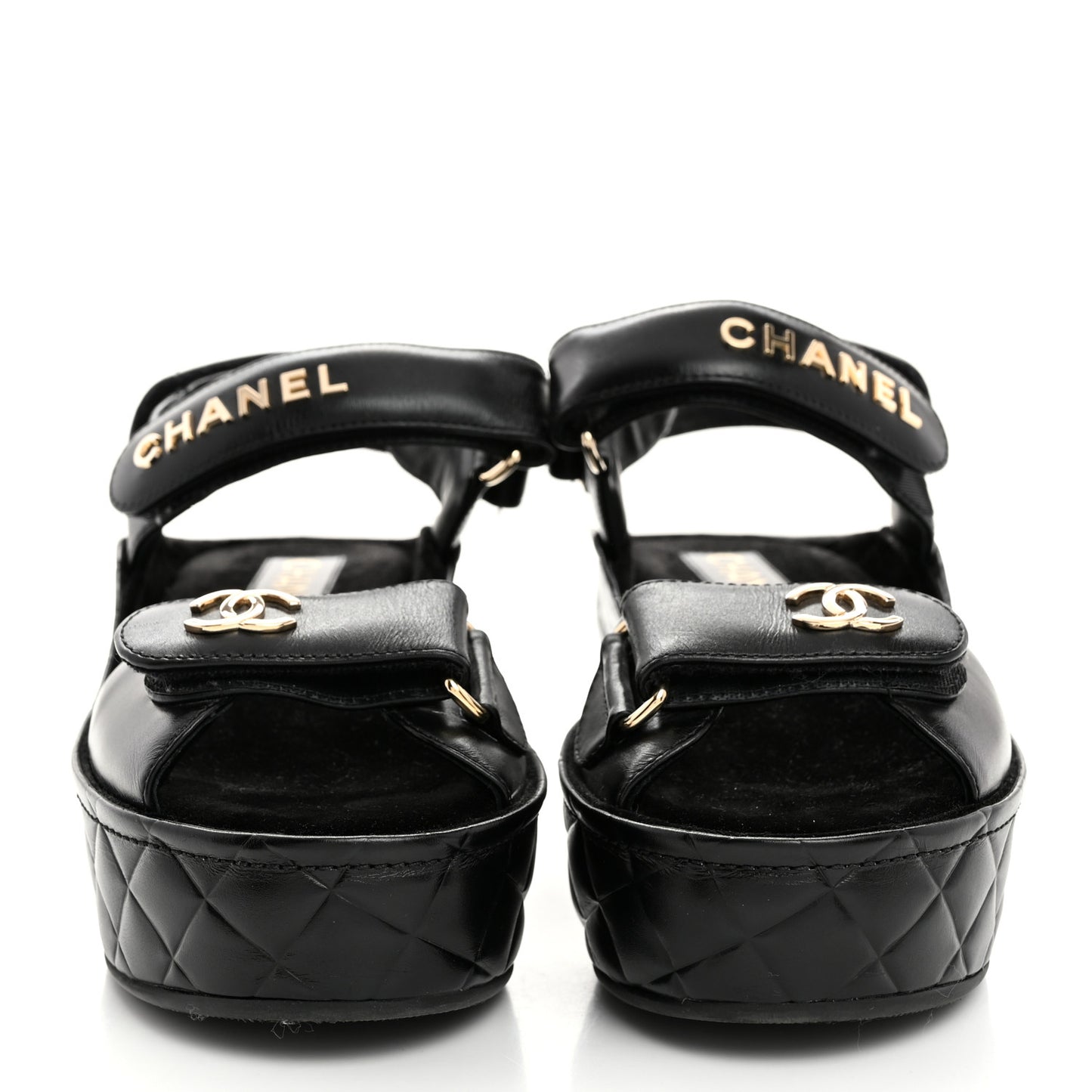 Shiny Calfskin Logo Platform Sandals 36 Black