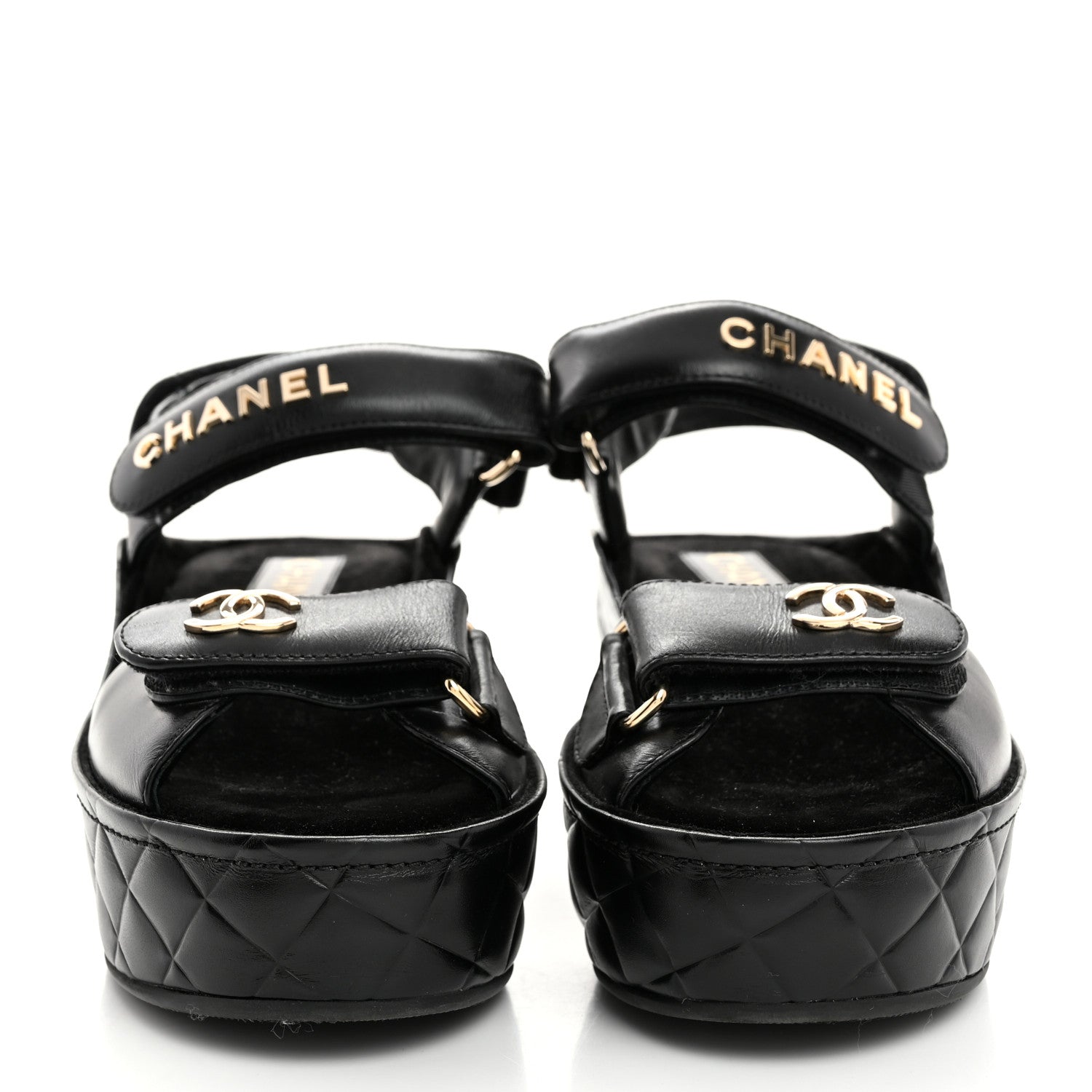 Chanel Shiny Calfskin Logo Platform Sandals 36 Black 2 of 9