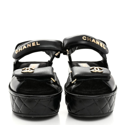 Chanel Shiny Calfskin Logo Platform Sandals 36 Black 2 of 9