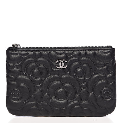 Chanel Goatskin Camellia Embossed Cosmetic Pouch Black 1 of 9