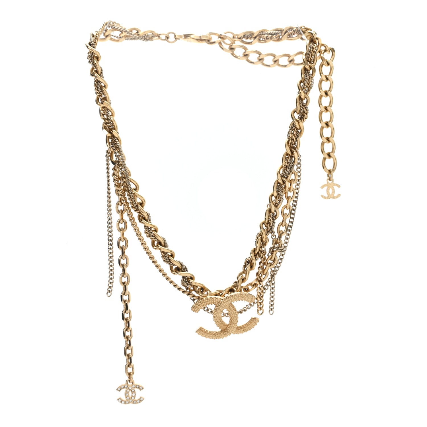 Chanel Metal Chain Link CC Multi Strand Choker Necklace Gold 3 of 4