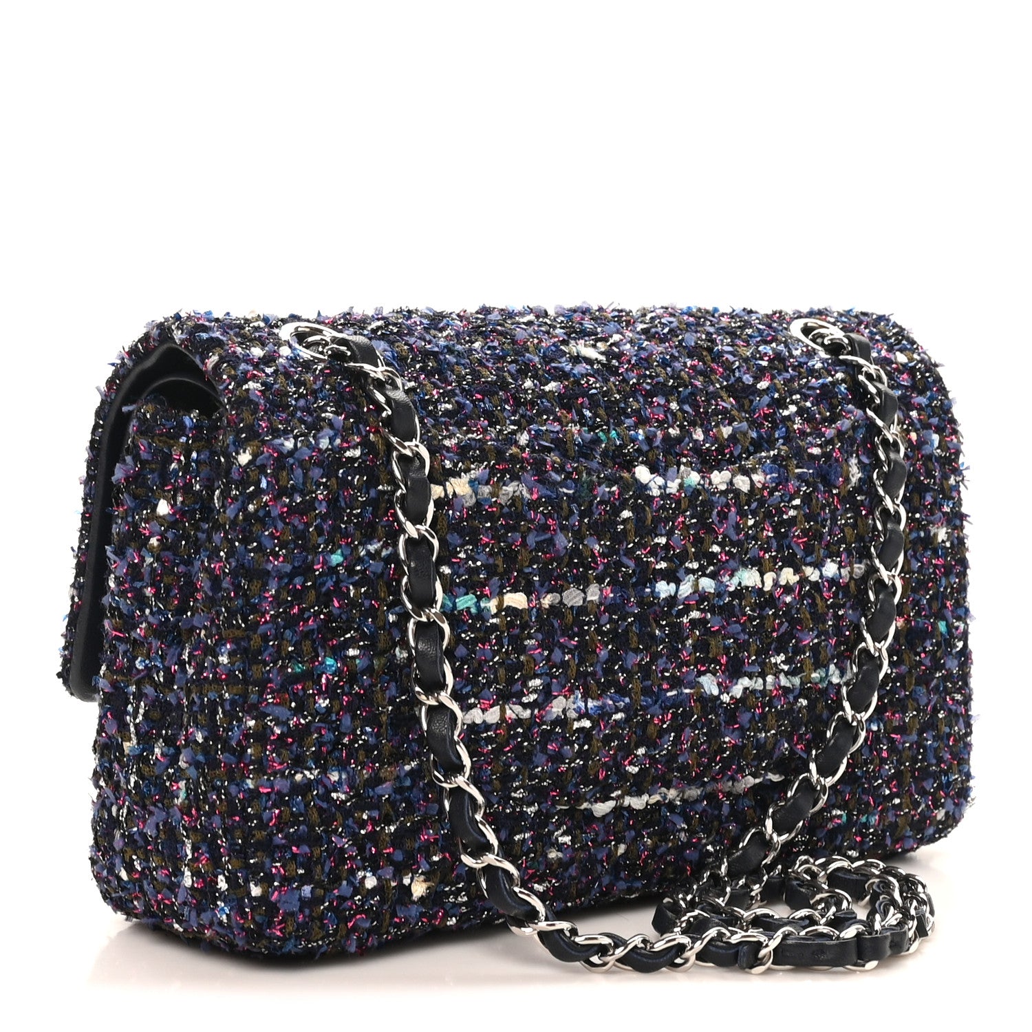 Chanel Tweed Quilted Medium Double Flap Blue Purple Khaki Pink 3 of 10