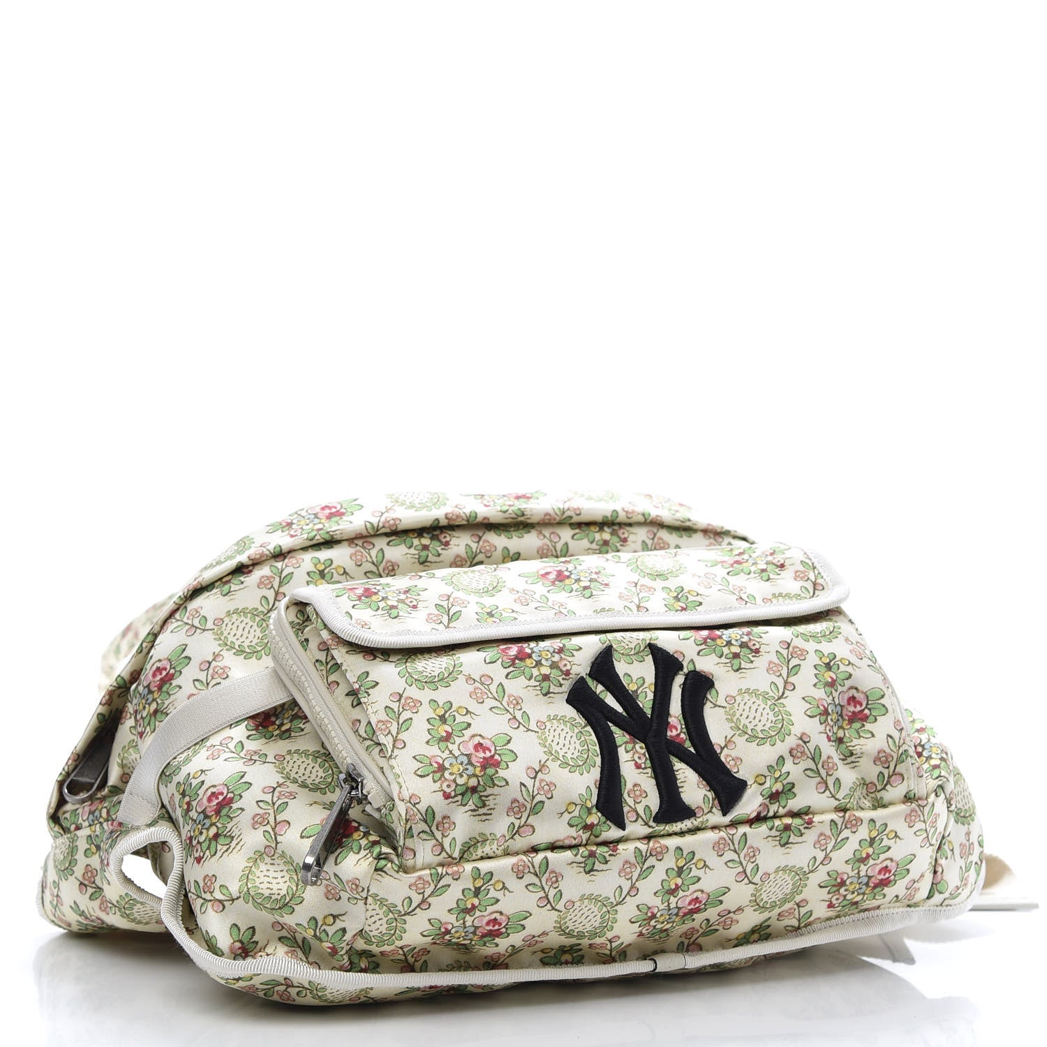Gucci X MLB Satin Floral Print NY Yankees Patch Convertible Belt Bag Ivory Green 5 of 13