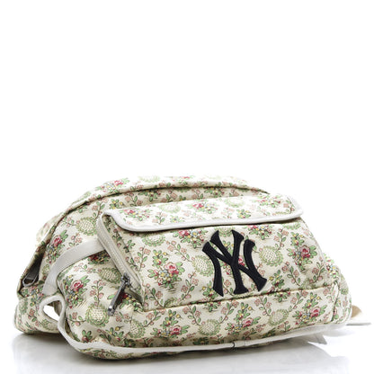 Gucci X MLB Satin Floral Print NY Yankees Patch Convertible Belt Bag Ivory Green 5 of 13