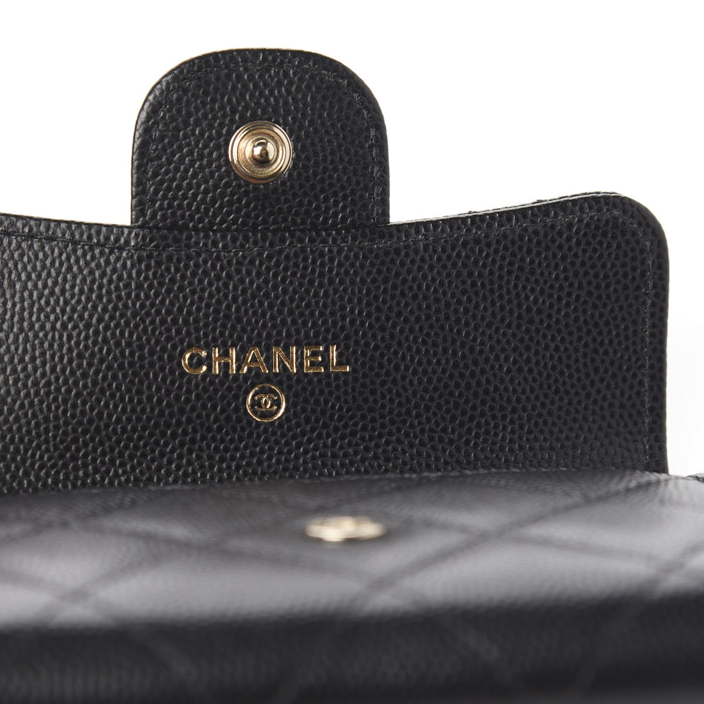 Caviar Quilted Flap Card Holder Wallet Black