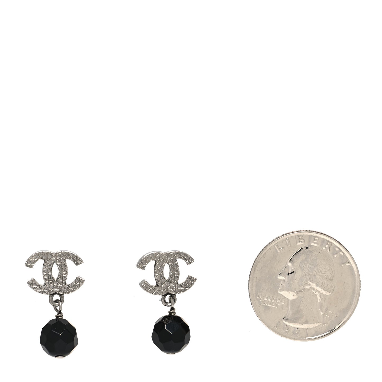 Beaded CC Dangle Earrings Silver Black